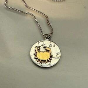 Sterling Silver & 14k Gold Plated Zodiac Sign Cancer Pendant on Sterling Chain